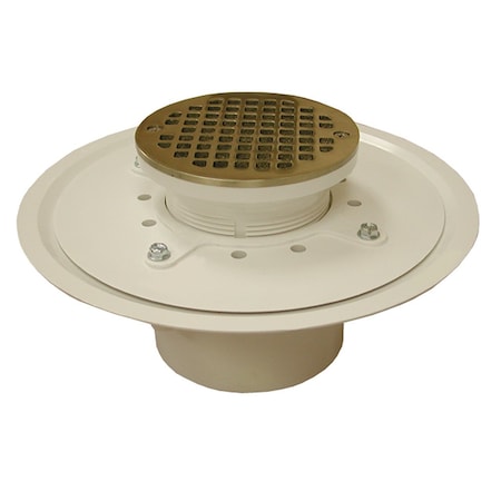 Jones Stephens 4in. Heavy Duty PVC Drain Base with 3-1/2in. Plastic Spud and 5in. Nickel Bronze Strainer D53473